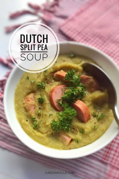 Best Split Pea Soup Recipe (Dutch Erwtensoep) | Simple. Tasty. Good. Consomme Recipe, Bisque Soup Recipes, Lobster Bisque Soup, Valentines Food Dinner, Netherlands Food, Pea Soup Recipe, Split Pea Soup Recipe, Pea And Ham Soup, Winter Dishes