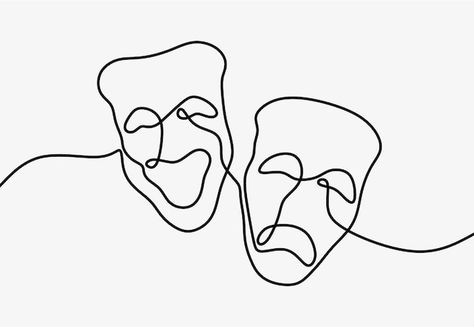 Masks Tattoo, Theater Mask Tattoo, Comedy And Tragedy Masks, Theatre Logo, Theater Mask, One Line Tattoo, Continuous Line Art, Tragedy Mask, Tattoo Minimalist