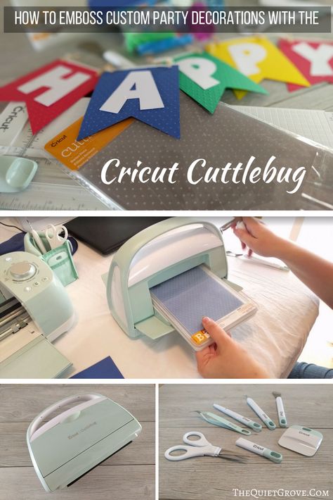 How to Emboss Custom Party Decorations With the Cricut Cuttlebug Card Making Tools, Cricket Ideas, Cricut Cuttlebug, Projects For Adults, Printables Free Kids, Happy Birthday Lettering, Fun Arts And Crafts, Cricut Explore Air 2, Cricut Cards