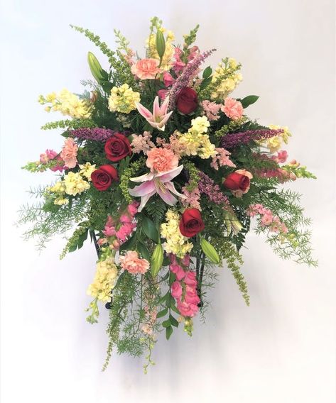 Standing Sprays | Maryland & Delaware Funeral & Sympathy Flowers | Kitty's Flowers Red Casket Spray, Standing Spray, Casket Spray, Casket Flowers, Sympathy Arrangements, Casket Sprays, Red And Pink Roses, Arrangement Ideas, Sympathy Flowers