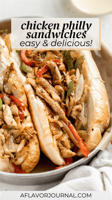 Chicken Philly Sandwich Recipe Recipe With Bell Peppers, Firehouse Meals, Chicken Philly Cheesesteak, Philly Sandwich, Hoagie Sandwiches, Chicken Breast Sandwich, Chicken Cheesesteak, Chicken Subs, Steak Sandwich Recipes