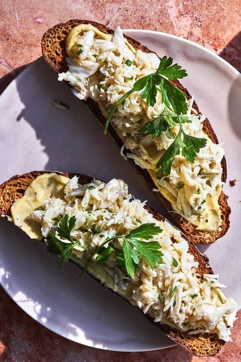 Crab Toast with Brown Butter Mayonnaise Recipe - NYT Cooking Crab Toast Recipe, Crab Toast, Butter Mayonnaise, Toasted Bread, Nyt Cooking, Toast Recipes, Crab Meat, Crab Cakes, Brown Butter