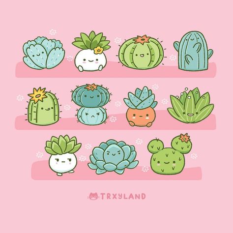 Cacti Garden, Cactus Illustration, Tape Design, Cactus Garden, Illustrators On Instagram, Kawaii Art, Diy Stickers, Pastel Aesthetic, Cute Illustration