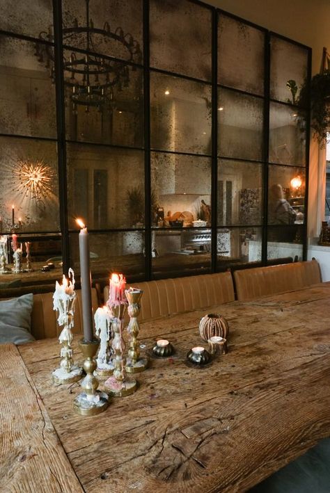 Top 5 Home Trends for 2024 Dinning Room Mirror Ideas, Industrial Glam Decor, Omaha Skyline, Vintage Mirror Wall Decor, Mirror Wall Design, Dining Room Mirror Wall, Restoration Hardware Dining Room, Mercury Glass Mirror, Seeking Lavender Lane