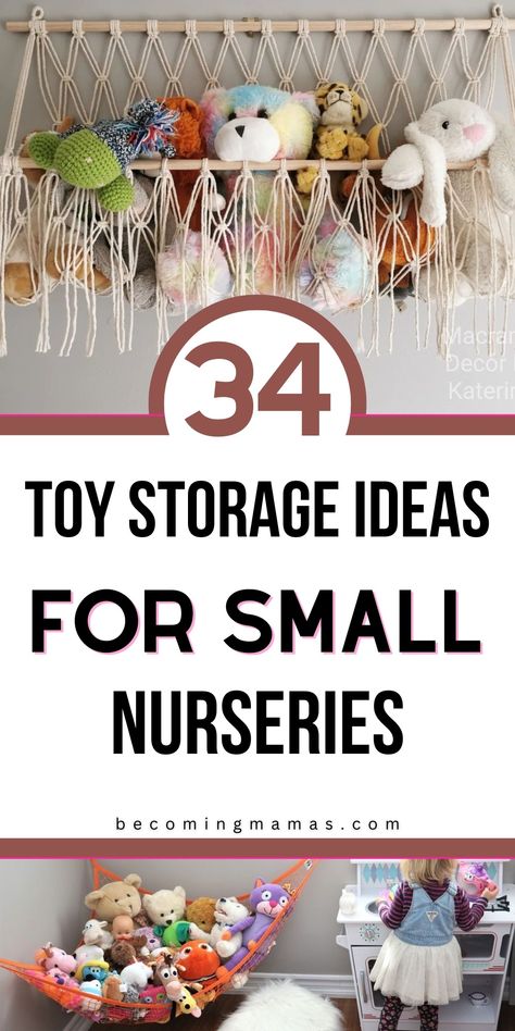 Discover 15 clever space-saving toy storage ideas for small nurseries. Maximize your baby's room with these ingenious hacks that keep clutter at bay and style in play! Blanket Storage In Baby Room, Small Baby Room Ideas Space Saving, Montessori Toy Storage, Nursery Toy Storage, Crib Storage, Toy Storage Ideas, Ikea Toy Storage, Toy Room Organization, Tiny Nursery