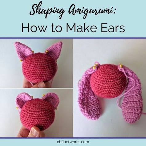 Crochet Cat Ears Amigurumi, Amigurumi Cat Ears Free Pattern, Crochet Ears Amigurumi, Crochet Pointy Ears, Crochet Ears Pattern, Crochet Amigurumi Shapes, Crochet Animal Ears Pattern Free, Crochet Shapes Amigurumi, Basic Amigurumi Shapes