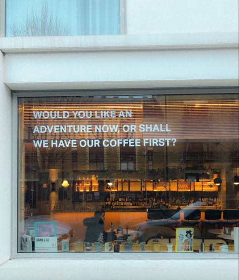 Would You Like An Adventure Now, Interactive Coffee Shop, Coffee Bookstore Aesthetic, London Coffee Shop Interiors, Book Shop Cafe Aesthetic, Cafe Design Ideas Creative, Book And Coffee Quotes, Coffee Shop Esthetics, Coffee Shop Bookshelf