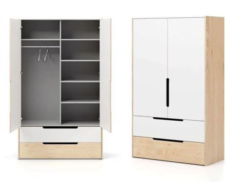 Kids Wardrobe Design, Modern Wooden Cupboard Design, Wardrobe Internal Design, Two Door Wardrobe, Wooden Cupboard Design, Ideas For Small Bedrooms, Wall Wardrobe Design, Almirah Designs, Bedroom Built In Wardrobe