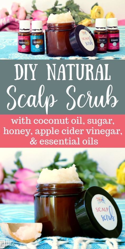 DIY Natural Scalp Scrub with Coconut Oil, Sugar, Honey, and Apple Cider Vinegar via @MerryMessyLife Diy Natural Scalp Scrub, Scalp Cleanser Diy Natural, Diy Scalp Scrub For Dry Scalp, How To Exfoliate Scalp At Home, Diy Scalp Scrub For Itchy Scalp, Essential Oils For Dry Scalp, Diy Scalp Scrub Oily Hair, Diy Scalp Scrub For Hair Growth, Scalp Scrub Recipe