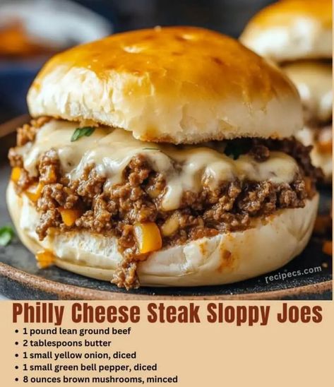 Cheese Steak Sloppy Joes Recipe, Philly Cheese Steak Sandwich Recipe, Philly Cheese Steak Sloppy Joes, Cheese Steak Sloppy Joes, Fancy Lunch, Philly Cheesesteak Sloppy Joes, Philly Cheese Steak Sandwich, Cheesesteak Sandwich, Bunco Night