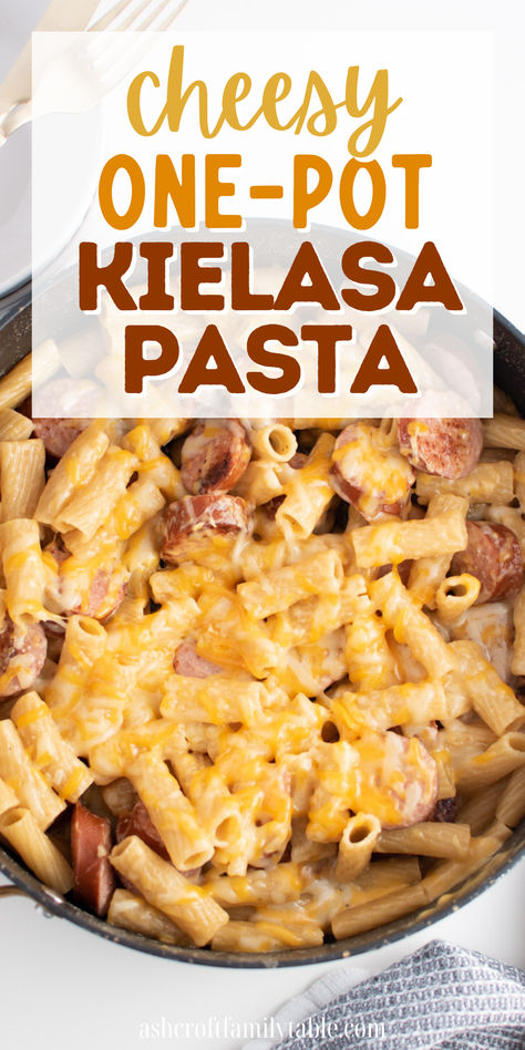 Cheesy one-pot kielbasa pasta skillet. Easy Dinner Ideas Kielbasa, Pasta And Kielbasa Recipes, Sausage Cheese Pasta, Beef Kielbasa Recipes Crock Pot, Easy Dinner Ideas With Smoked Sausage, Cheddar Kielbasa Recipes, Kielbasa And Mashed Potatoes, Kielbasa Oven Recipes, Pasta Kielbasa Recipes