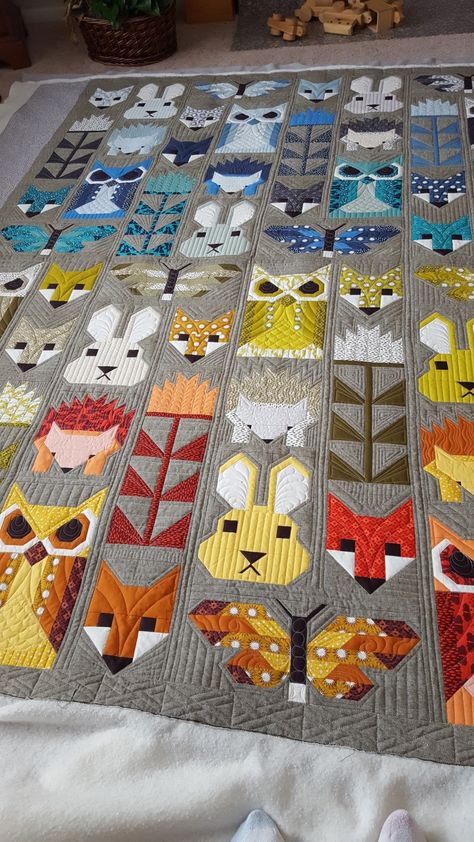 Quilted by LeAnn Powell Woodland Quilt Pattern, Forest Friends Quilt, Elizabeth Hartman Quilts, Fox Quilt, Woodland Quilt, Forest Quilt, Elizabeth Hartman, Kids Quilts, Bright Quilts