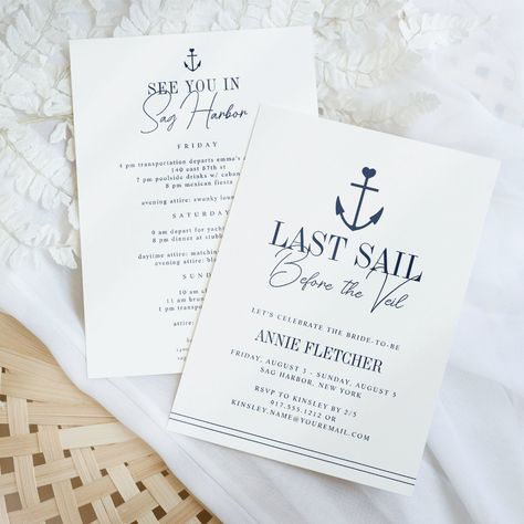 "Planning the ultimate bachelorette itinerary? Look no further for great ideas and inspiration! From spas to rooftop cocktails, we've got you covered. #bacheloretteparty #girlstrip #bridetribe #weddingfun #bridesquad #girlsnightout #bridesmaids #partyplanning #bridetobe #celebration" Sail Before The Veil Bachelorette, Anchor Illustration, Last Sail Before The Veil, Itinerary Invitation, Sailing Theme, Nautical Invitations, Nautical Bachelorette, Bachelorette Weekend Itinerary, Bachelorette Itinerary