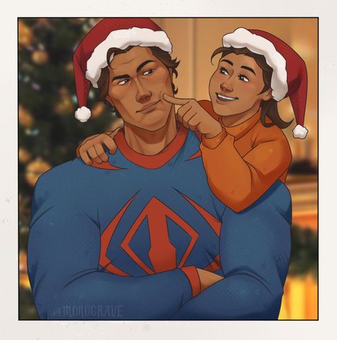 🎄Artist: @monograve on Twitter Miguel And Gabriel O’hara, Gabriella Ohara, Miguel O'hara And Gabriella, Marvel Moments, Canon Event, Superhero Comics Art, Miguel Ohara, Spaider Man, Miguel O Hara