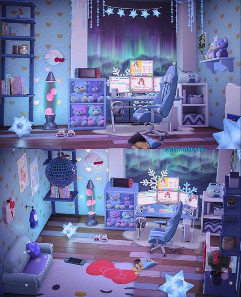 Acnh Gaming Room, Hello Kitty Gaming, Pink My Melody, Blue Hello Kitty, Gaming Rooms, Hello Kitty House, Animal Crossing Memes, Animal Crossing Guide, Hello Kitty Rooms