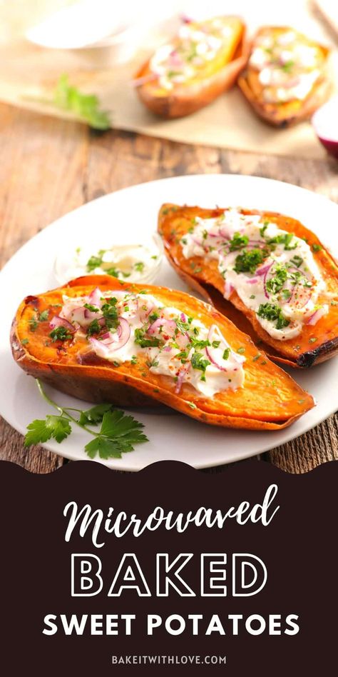 Dorm Recipes, Best Baked Sweet Potato, Easy Vegetable Side Dish, Baked Potato Microwave, Microwave Sweet Potato, Sweet Potato Toppings, Microwave Baking, Easy Vegetable Side Dishes, Baked Sweet Potatoes