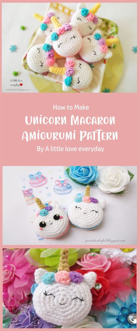 This cute macaron unicorn amigurumi pattern is easy to follow with step by step instructions, so you will be crocheting your magical stuffed toy in no time. Unicorn Amigurumi Free Pattern Easy, Crochet Macaron, Unicorn Macaron, Crochet Unicorn Pattern Free, Crochet Unicorn Pattern, Unicorn Craft, Unicorn Crochet, Unicorn Hat, Crochet Plush