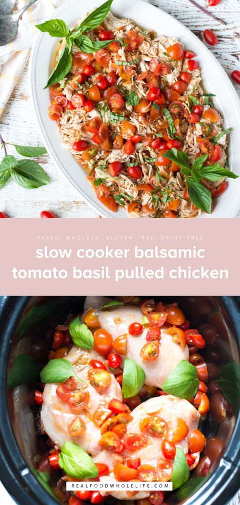 Summer Slow Cooker, Chicken With Tomatoes, Pulled Chicken Recipes, Slow Cooker Balsamic Chicken, Slow Cooker Enchiladas, Cheap Clean Eating, Slow Cooker Bbq, Balsamic Chicken, Healthy Slow Cooker