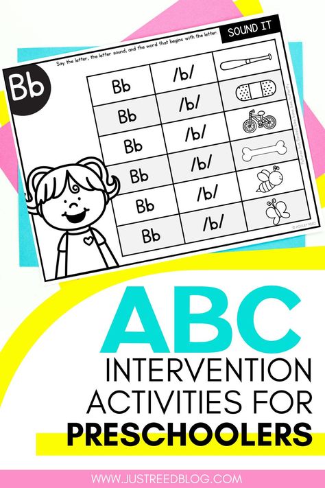 These alphabet intervention activities are quick and easy to print and prep. They are great for helping preschool and kindergarten children learn letters and letter sounds in a fun, hands-on way! Alphabet Intervention, Letter Assessment, Preschool Curriculum Themes, Letter Recognition Preschool, Intervention Activities, Abc Preschool, Alphabet Activities Kindergarten, Learn Letters, Preschool Letter