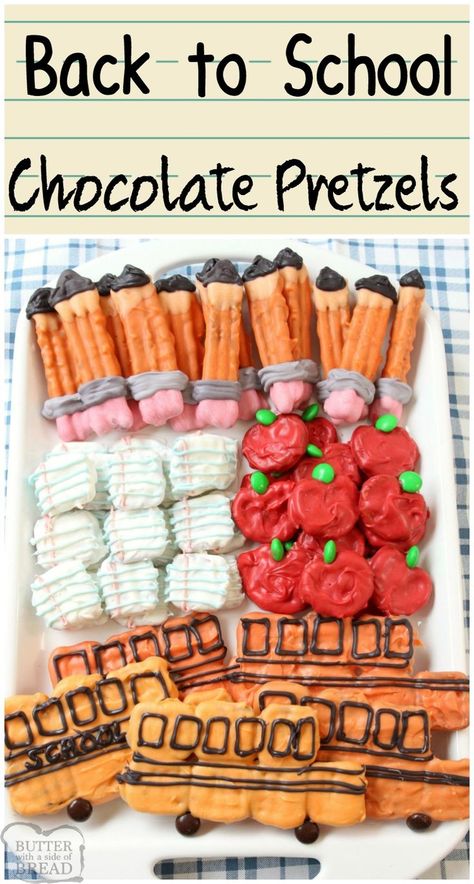 Back To School Pretzels, September Treats, Lux Food, School Olympics, Candy Pretzels, Back To School Treats, Back To School Snacks, Best Easy Dessert Recipes, School Dinner