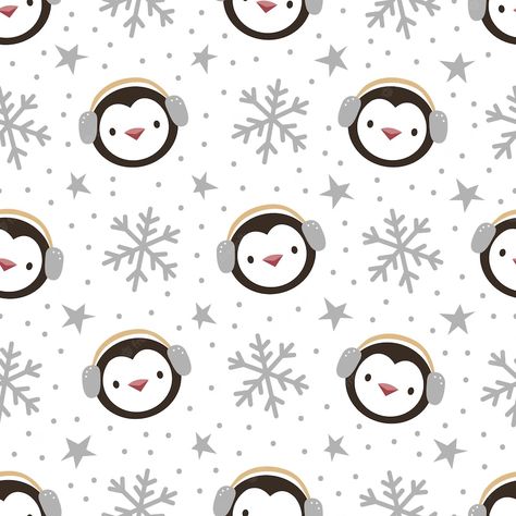 Seamless Pattern Ideas, Christmas Penguin Wallpaper, Penguin Background, Christmas Pattern Illustration, Penguin Vector, Cute Penguin Cartoon, Christmas Vector Illustration, Christmas Pattern Design, Winter Vector