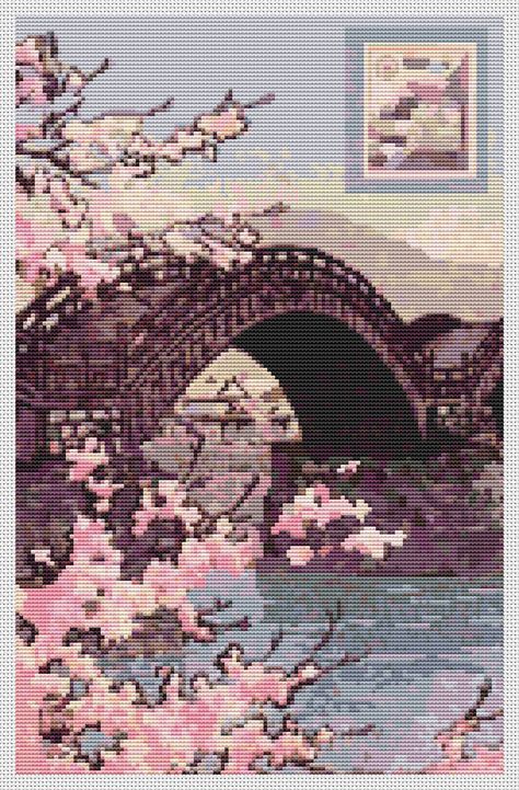 Cross Stitch Japanese, Japanese Cross Stitch, Stamp Cross Stitch, Asian Embroidery, Kawase Hasui, Etsy Decor, Etsy Inspiration, Etsy Prints, Mini Cross Stitch