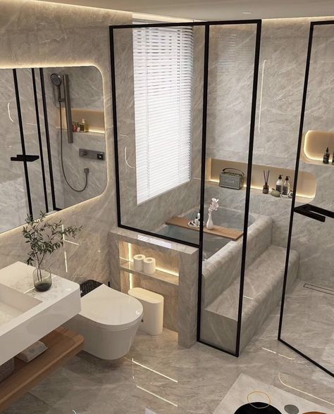 Toilet Design Modern, Small Space Bathroom Design, Bathroom Design Styles, Small Bathroom Interior, Modern Bathroom Remodel, Interior Design Your Home, Bathroom Decor Luxury, Washroom Design, Bathroom Design Decor