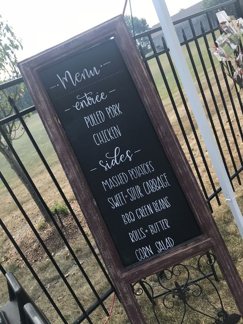 I do BBQ chalkboard menu Bbq Chalkboard Sign, I Do Bbq Ideas, We Still Do Bbq, Sweet And Sour Cabbage, Bbq Signs, Bbq Menu, Chalkboard Decor, I Do Bbq, Wedding Signs Diy