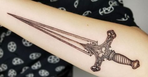 Ren Faire Tattoo, Chest Dagger Tattoo, Gothic Dagger Tattoo, Dagger Tattoo Placement, Daggar Tattoo, Georgia Tattoo, Gothic Style Architecture, Atlanta Tattoo, Rodeo Clown