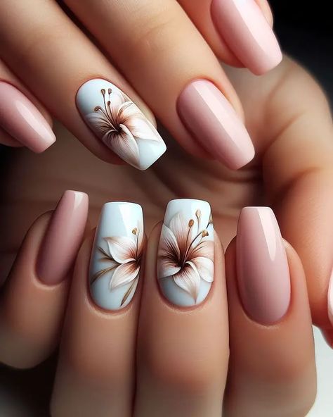 Gorgeous Floral Nail Art Ideas You NEED This Summer | Pocoko Lily Silhouette, Tulip Nails, Oval Nails Designs, Daisy Nail Art, Flowers Nails, Negative Space Design, Super Cute Nails, Floral Nail Designs, Floral Nail