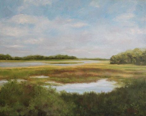 Florida Oil Painting, Savannah Art, Mini Oil Painting, Salt Marsh, Pastel Landscape, Watercolor Ideas, Landscape Canvas Art, Landscape Canvas, Beach Art