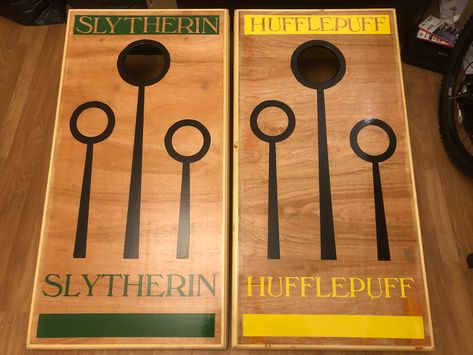 Harry Potter Cornhole Boards, Cornhole Boards Designs, Cornhole Designs, Slytherin And Hufflepuff, Boards Ideas, Custom Cornhole Boards, Corn Hole Game, Corn Hole, Harry Potter Birthday