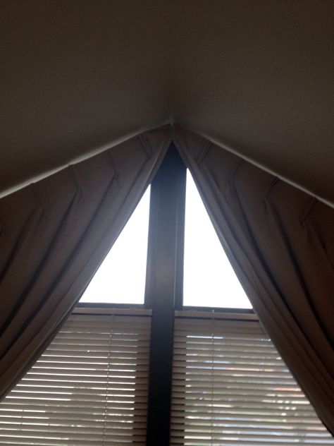 Triangle window curtains Curtains For Triangle Windows, Pitched Window, Interior Curtains, Apex Window, Triangle Window, Gable Window, Pvc Ceiling Design, Glass Curtain, Pvc Ceiling