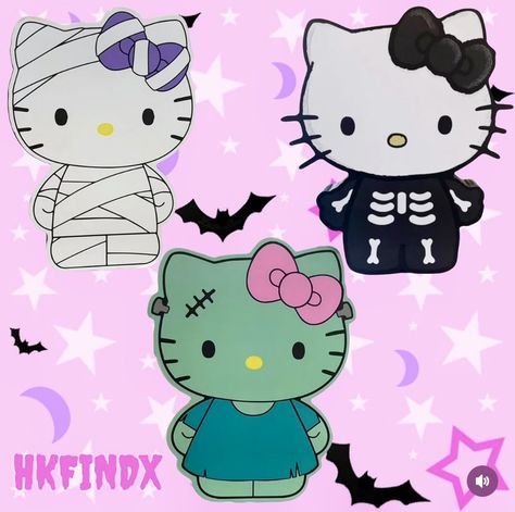 Baby Danielle, Hello Kitty Frankenstein, Zombie Hello Kitty, Nail Templates, Slasher Summer, Galletas Halloween, Kitty Ideas, Sublimation Backgrounds, Trippy Cartoon