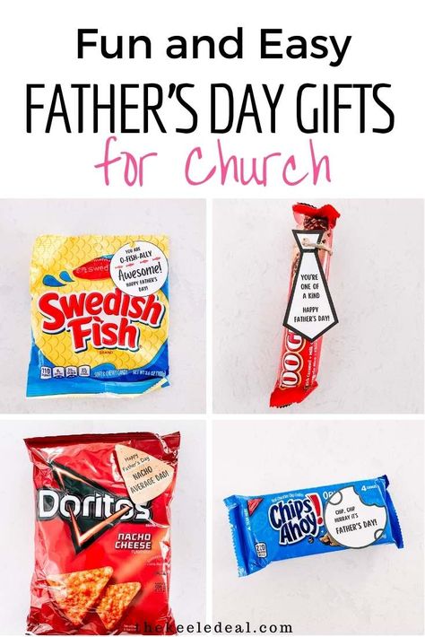 10+ Unique Father's Day Gift Ideas for Church (+ Printable Tags) - The Keele Deal Father’s Day Treats Lds, Father’s Day Ideas Easy, Sunday School Fathers Day Gift Ideas, Father’s Day Snack Gift Ideas, Father's Day Handouts For Church, Fathers Day Treats For Church, Father's Day Gift Treats, Father’s Day Gifts For Church Dads, Fathers Day Snack Ideas