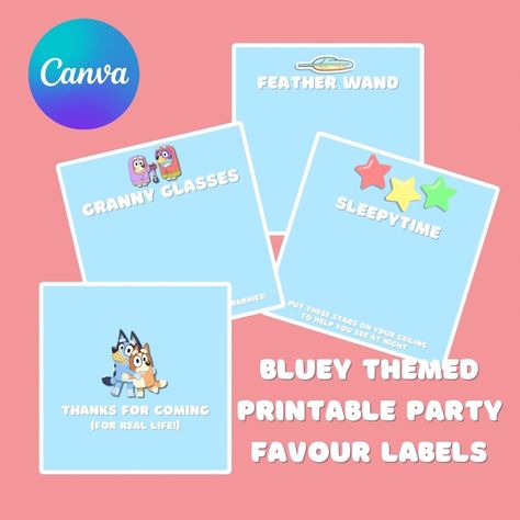 FlightCreativeStudio - Etsy UK Bluey Party Favors Printable, Keepy Uppy Printable Bluey, Bluey Diy, Sticky Gecko, Affordable Party Favors, Feather Wand, Granny Glasses, Birthday Invitation Card Template, Bluey Party