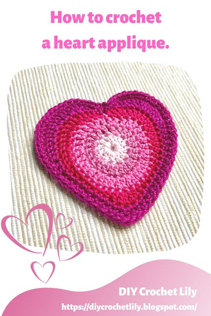 Large Crochet Heart Pattern Free, Crochet A Heart, Crochet Lily, Crochet Valentine, Crochet Applique Patterns Free, Crochet Hearts, Crochet Heart Pattern, Valentines Crochet, Learn How To Crochet