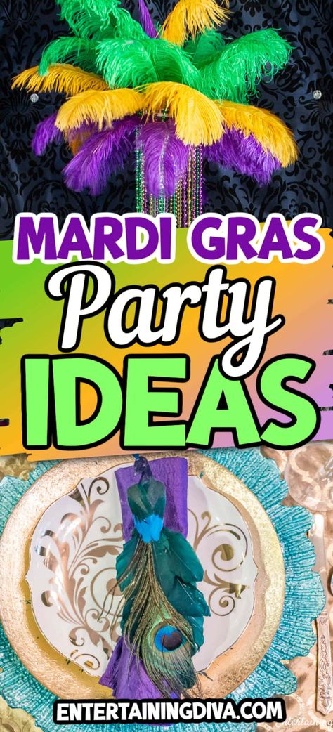 Mardi Gras Party Ideas | Parties Mardi Gras Gala, Mardi Gras Party Ideas, Party Decorating Ideas, Mardi Gras Cake, Mardi Gras Party Decorations, Centerpieces Table, Mardi Gras Centerpieces, Mardi Gras Food, Feather Centerpieces