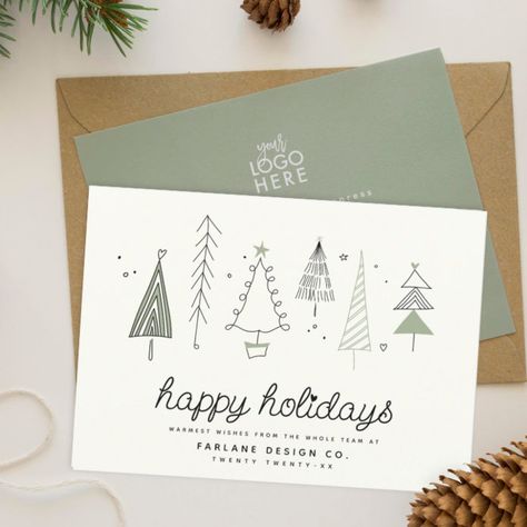 Minimalist Holiday Cards, Whimsical Trees, Minimalist Christmas Card, Business Holiday Cards, Christmas Pregnancy Announcement, Christmas Card Art, Holiday Design Card, Dusty Green, Christmas Card Crafts