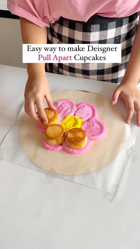 Brit + Co | Flower Pull-Apart Cupcakes 🌼 Try this pull-apart cupcake hack to create the perfect design each time! (via… | Instagram Pull Apart Cupcake Flower Bouquet, Fairy Pull Apart Cupcakes, Number 9 Pull Apart Cupcakes, Butterfly Cupcake Pullapart, Fiesta Pull Apart Cupcakes, Tractor Pull Apart Cupcakes, Flower Dessert Ideas, Flower Cupcake Cake Pull Apart, Cupcake Cake Designs Pull Apart