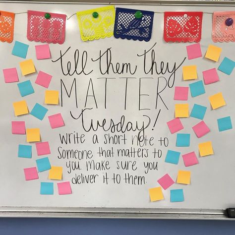 Señorita Bedtke on Instagram: “Tell them they MATTER Tuesday! Happy National Kindness Week 💙💕🧡 #teach #iteach #iteachhighschool #teachhighschool #iteachspanish…” Talk About It Tuesday Classroom, Tuesday Check In, Tuesday Whiteboard Prompt, Tuesday Morning Meeting, Tuesday Whiteboard, Whiteboard Journal Prompts, Whiteboard Prompts, Kindness Week, Sel Activities