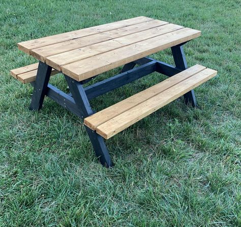 Pik Nik Table, Refinishing Picnic Table, Paint A Picnic Table, Diy Picnic Table Easy, Wood Picnic Table Ideas, Stained Picnic Table Ideas, Kids Picnic Table Diy, Kid Picnic Table, Diy Kids Picnic Table