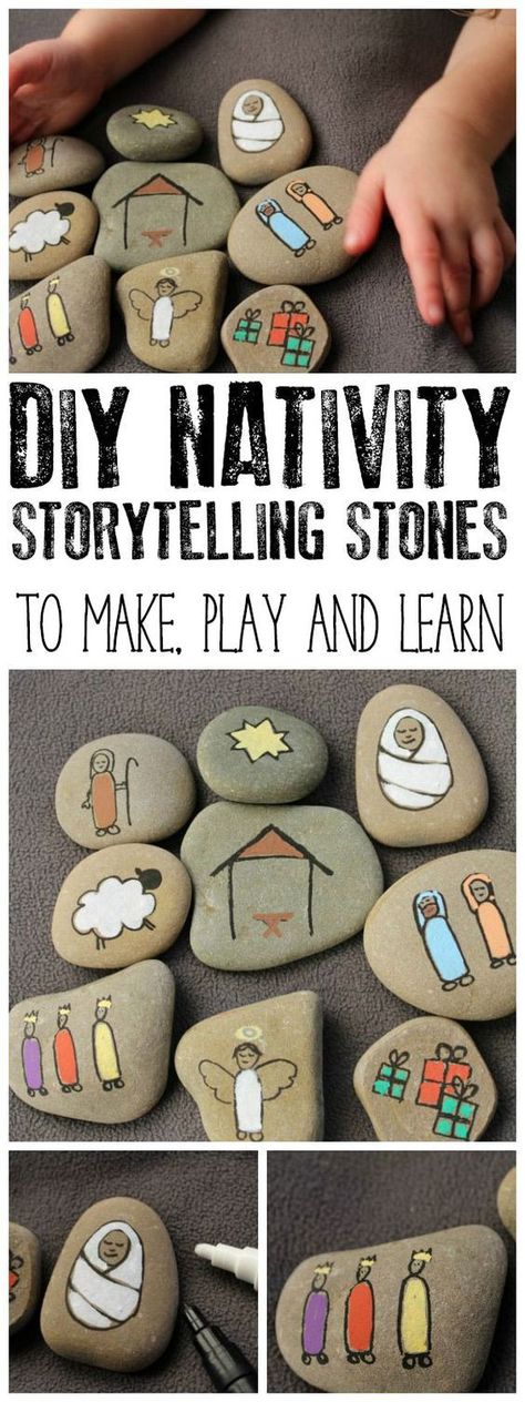 Create your own Nativity Story Stones to help children understand the true meaning of Christmas. These simple stones are easy to make. via @rainydaymum #christmascrafts #crafts #diychristmas #handmadechristmas #christmasdecorations #decorations #rainydaymumcrafts #nativity #nativitystory #christmasstory #adventactivities #adventcrafts #nativitycrafts Nativity Story Stones, Baby Gifts Diy, Christmas Crafts Diy Kids, Advent Crafts, The True Meaning Of Christmas, Nativity Story, Snowman Crafts Diy, Diy Nativity, Christmas Crafts For Toddlers