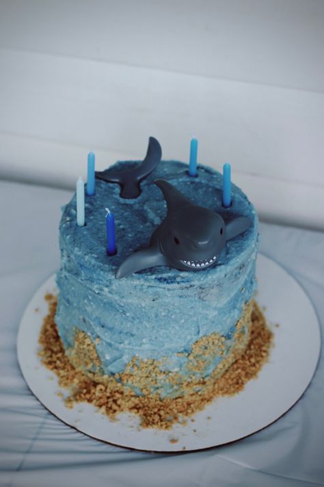 Homemade Shark Cake, Diy Shark Birthday Cake, Easy Shark Cake Ideas, Shark Themed Birthday Cake, Shark Cake Diy, Easy Shark Cake, Shark Birthday Cakes For Boys, Ocean Cakes For Kids, Diy Shark Cake