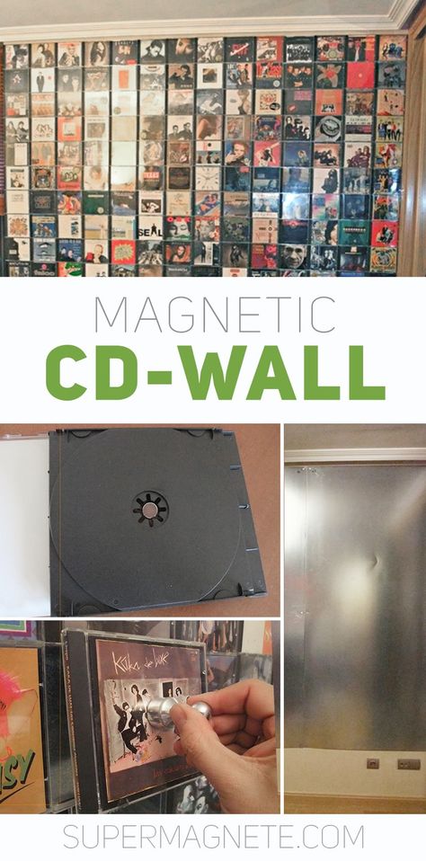 CD wall - supermagnete.de Album Cover Wall Decor, Cd Organization, Cd Shelves, Recycled Cds, Cd Wall Art, Cd Wall, Cd Diy, Cd Decor, Unique Magnets