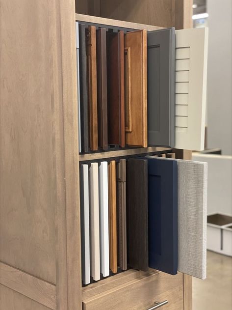 The Bertch Bath display case is on the showroom floor! You can use these samples to select the door style and finish for your new special order bathroom vanity - OR - You can pick up one of the many vanities we already have in stock! Just visit our showroom and look for our special Bertch Bath tags! Cabinets In Office, Showroom Design Interior, Bath Display, Cabinet Showroom, Bertch Cabinets, Kitchen Cabinets Showroom, Office Desk Designs, Laboratory Design, Custom Cabinet