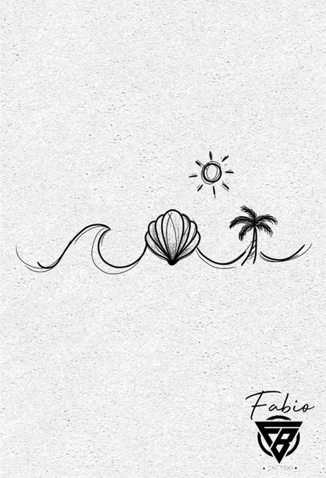 Tattoo Mar Ocean, Beachy Tattoos, Sunshine Tattoo, Seashell Tattoos, Hip Tattoos Women, Ocean Tattoos, Beach Tattoo, Cute Tiny Tattoos, Side Tattoos