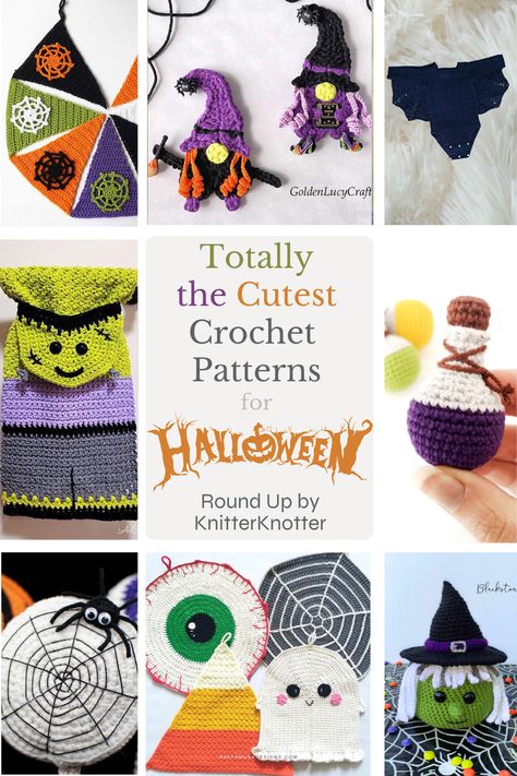 Spooky, Cute and Free Halloween Crochet Patterns - KnitterKnotter Crochet Small Halloween, Halloween Crochet Decor Patterns, No Sew Halloween Crochet, Free Crochet Halloween Patterns, Tiny Halloween Crochet Patterns, Halloween Crochet Projects, Free Halloween Crochet Patterns, Appliqué Crochet, Free Halloween Crochet