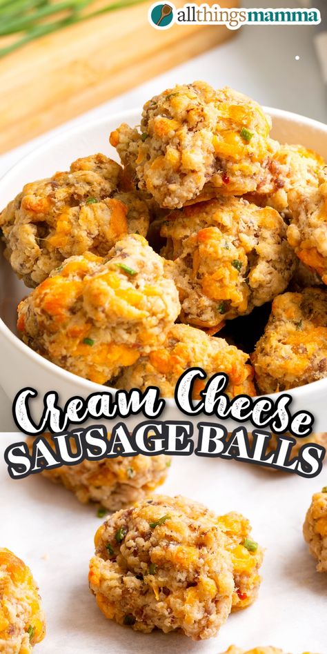 Cream Cheese Sausage Balls collage image. Quick And Easy Party Food Ideas, Finger Food Christmas Ideas, Hand Appetizers Finger Foods, Thanksgiving Sausage Balls, Thanksgiving Breakfast Appetizers, Xmas Appetizers Bite Size, Game Night Appetizers Easy, Southern Finger Foods, Christmas Finger Food Ideas For Parties Easy