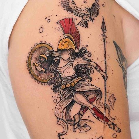 30 Best Athena Tattoo Ideas  20 Tattoos For Women On Thigh, Athena Tattoo, Tattoo Trend, Tattoo Henna, Goddess Tattoo, Mythology Tattoos, Geniale Tattoos, Warrior Tattoo, Skin Art